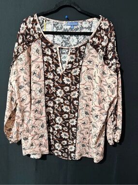 Democracy Pink and Black Floral Panel Blouse